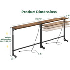 Simple Trending 78.75 Inch Narrow Console Table With 2 Charging Station, Behind Couch Table Set Of 2, Sofa Table Adjustable Height, Long Entryway Tables For Living Room, Rustic Brown