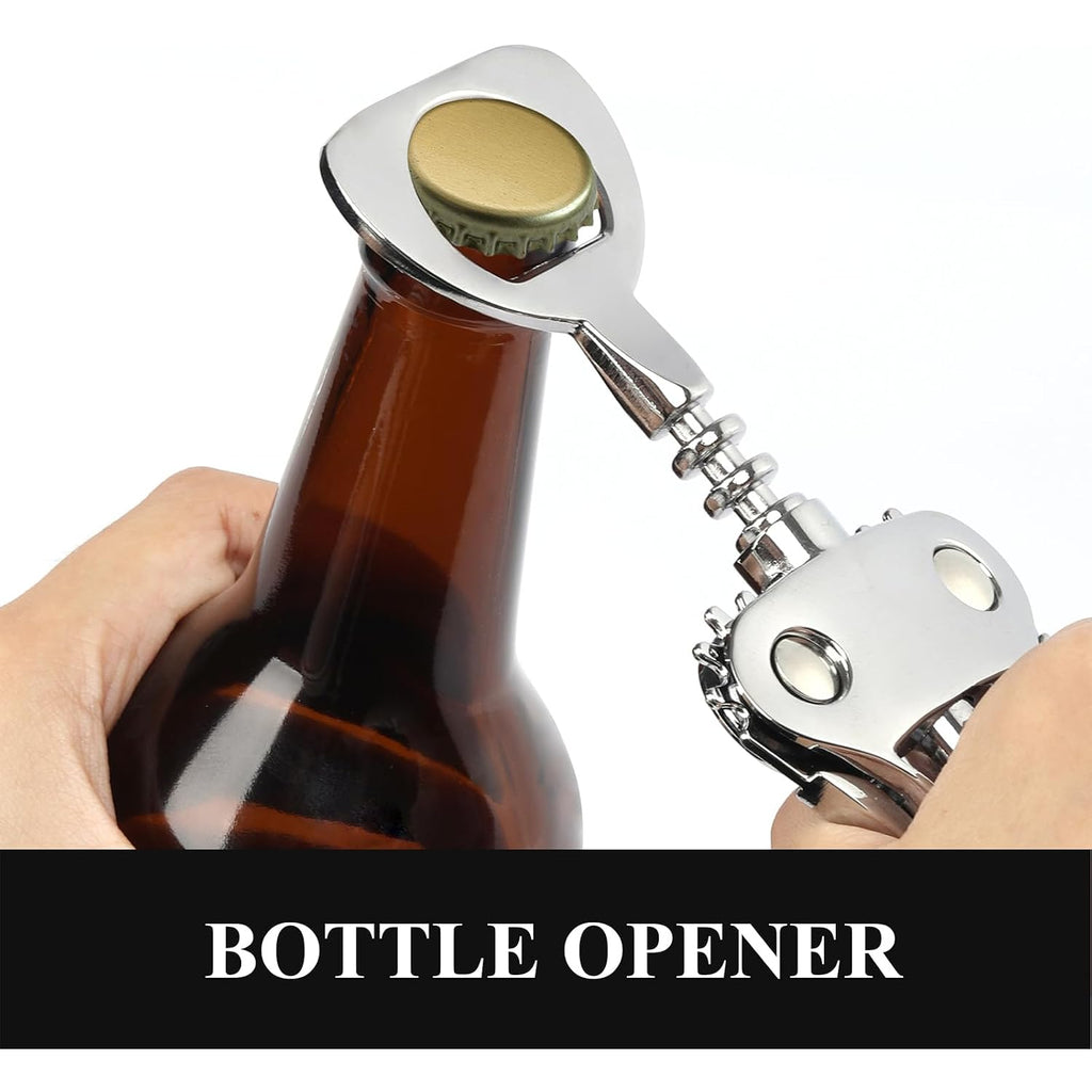 Wine Opener, Heavy-Duty Zinc Alloy Wing Corkscrew, Premium Beer Bottle Opener, Multifunctional Wine Accessories With Ergonomic Handle And Sharp Screw, For Kitchen, Bar, Restaurant (Silver)