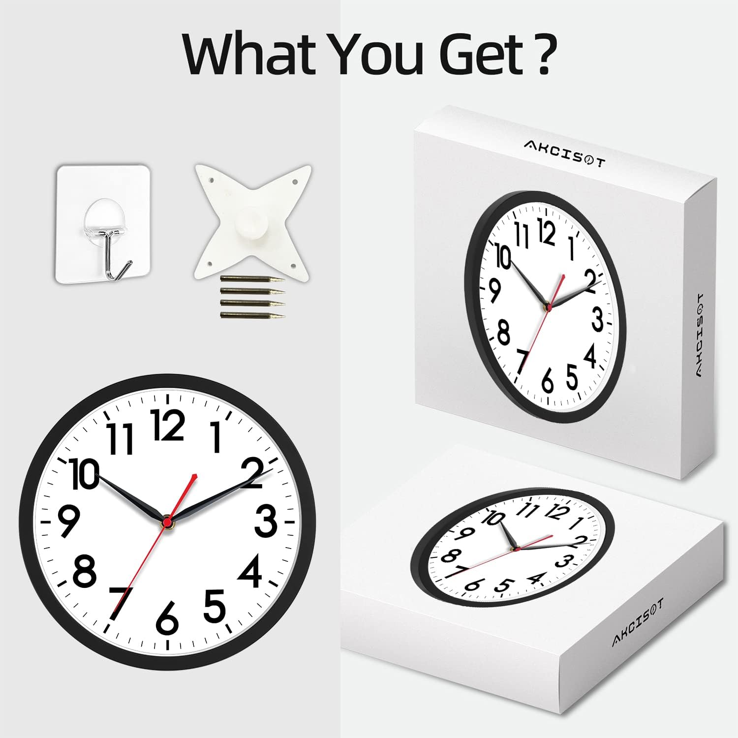 Akcisot 12 Inch Wall Clock, Battery Operated Analog Clock, Silent Non-Ticking, Ideal For Bedroom, Bathroom, Kitchen, Office And School, Black