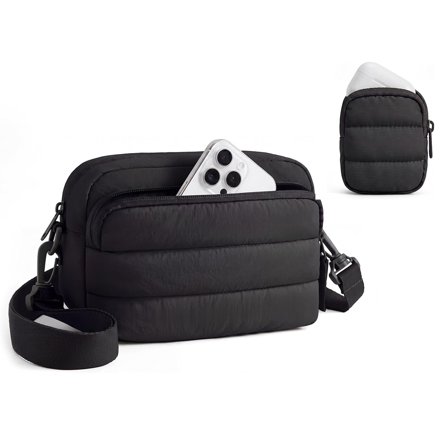 Bagsmart 2-Pc Set Small Crossbody Bags For Women Puffer Shoulder Hobo Purse | Small Hobo Bag With Detachable Cute Earbuds Pouch, Water-Resistant Quilted Nylon Fabric, Daily Casual Travel Work Errands