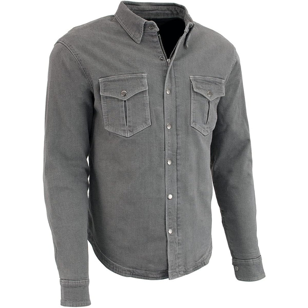 Milwaukee Leather Men'S Long Sleeve Solid Biker Shirts W/Ce Armor - Reinforced W/Aramid Fibers