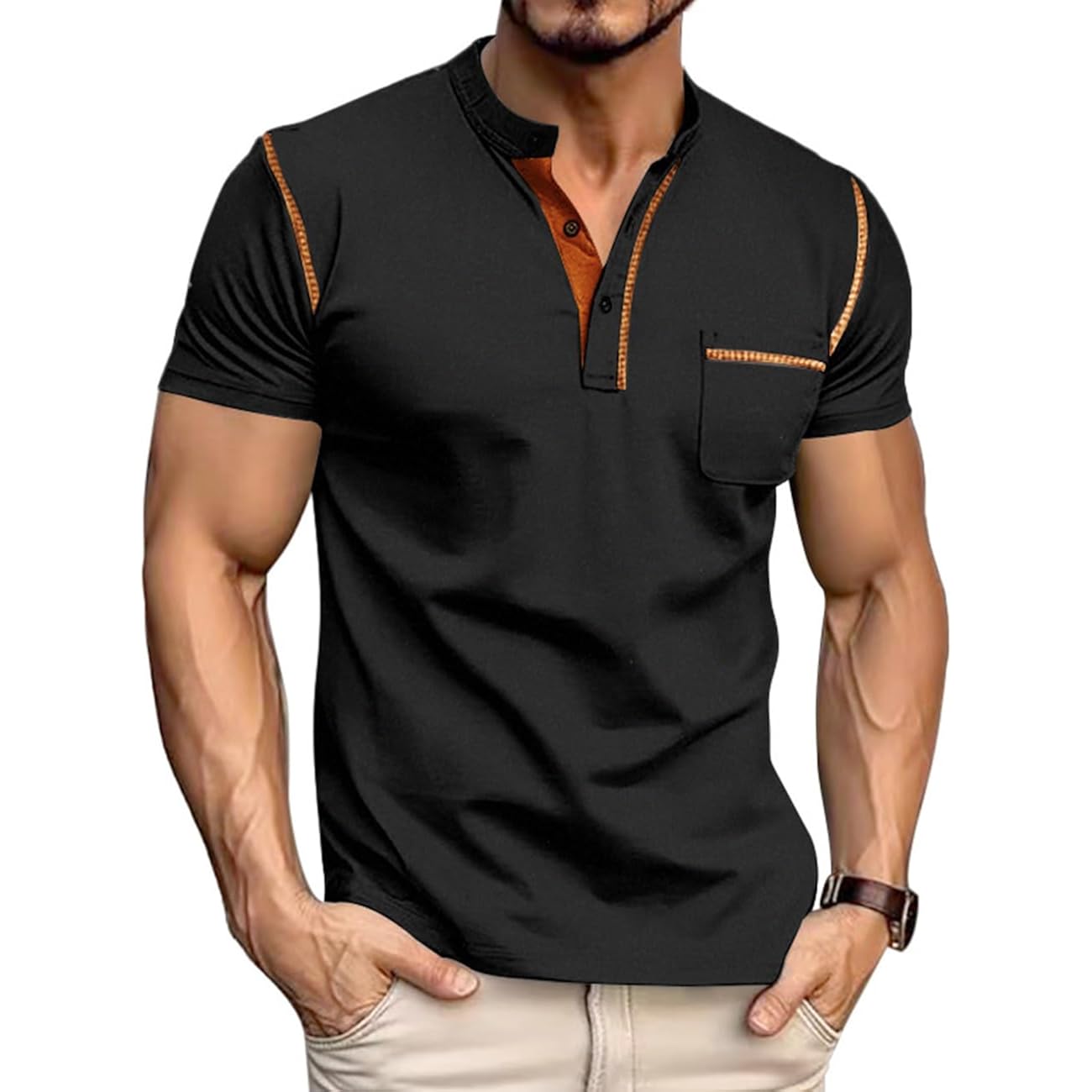 Men'S Henley Shirt Short Sleeve T-Shirt Casual Top Pullover Summer Lightweight Tee Shirts With Button