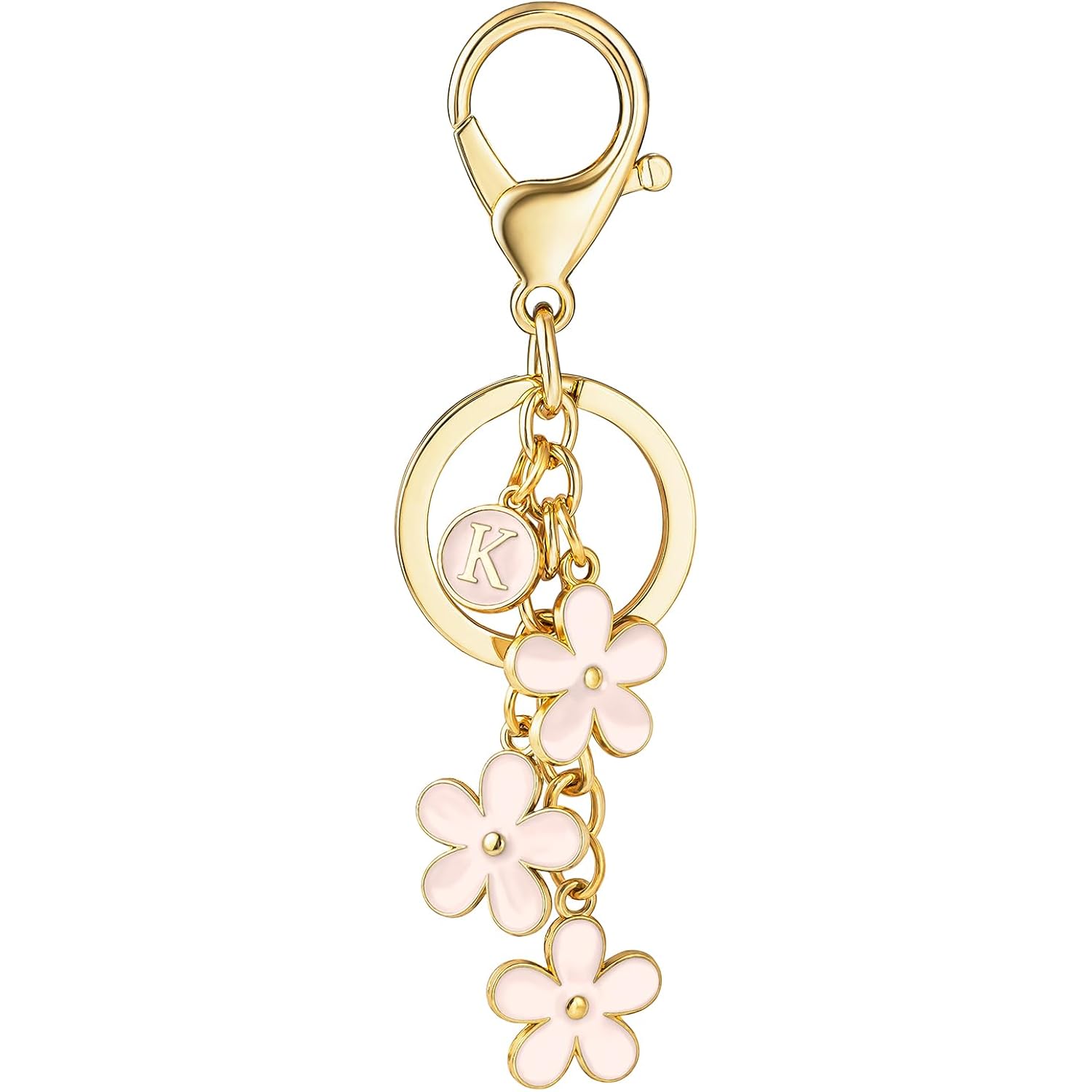 SELOVO Initial Keychain White/Pink/Black Cute Keychain Girl Purse Charms for Handbag Cute Letter Flower Keyring for Backpack