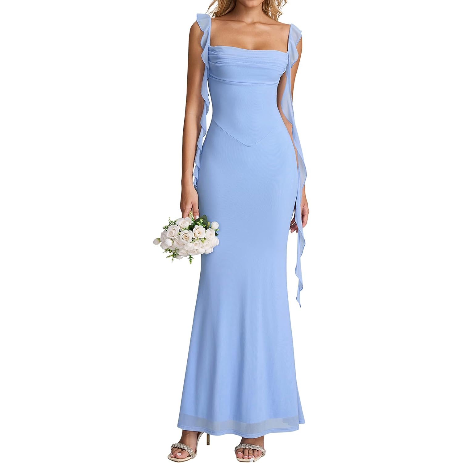 Kutumai Elegant Long Formal Wedding Guest Dresses For Women 2026 Ruffle Bodycon Cocktail Party Maxi Dress
