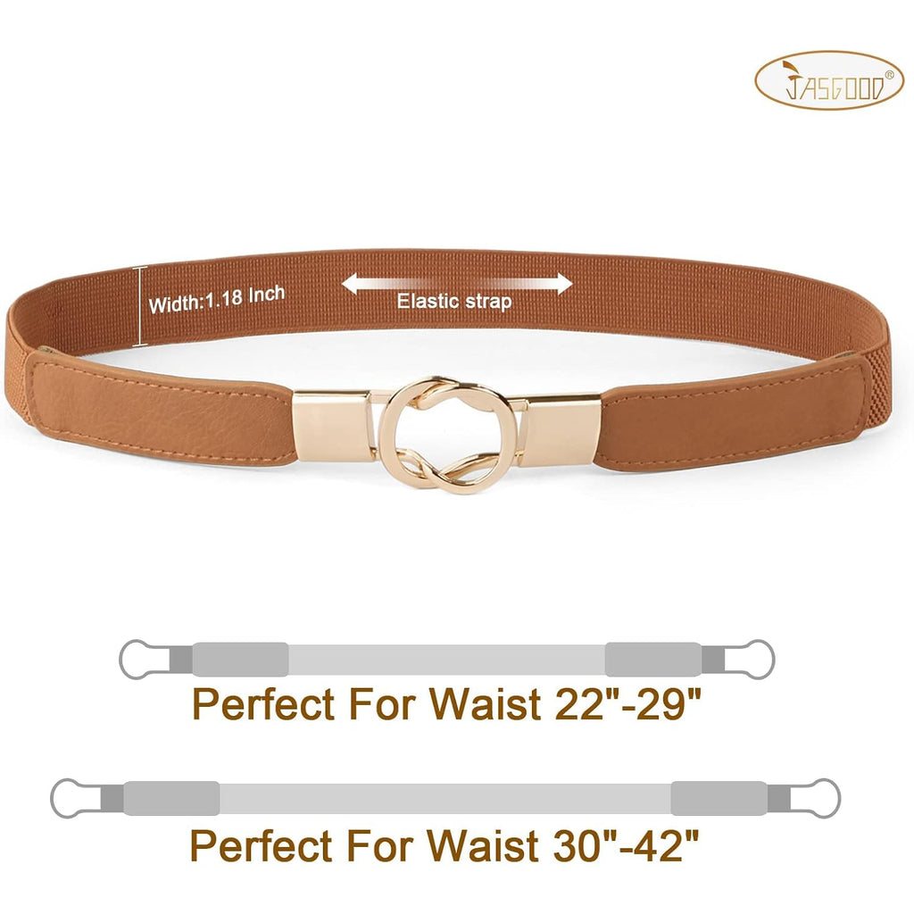 JASGOOD Women Retro Fashion Elastic Belt Stretchy Skinny Waist Belt for Dress Jeans Pants with Metal Gold Buckle