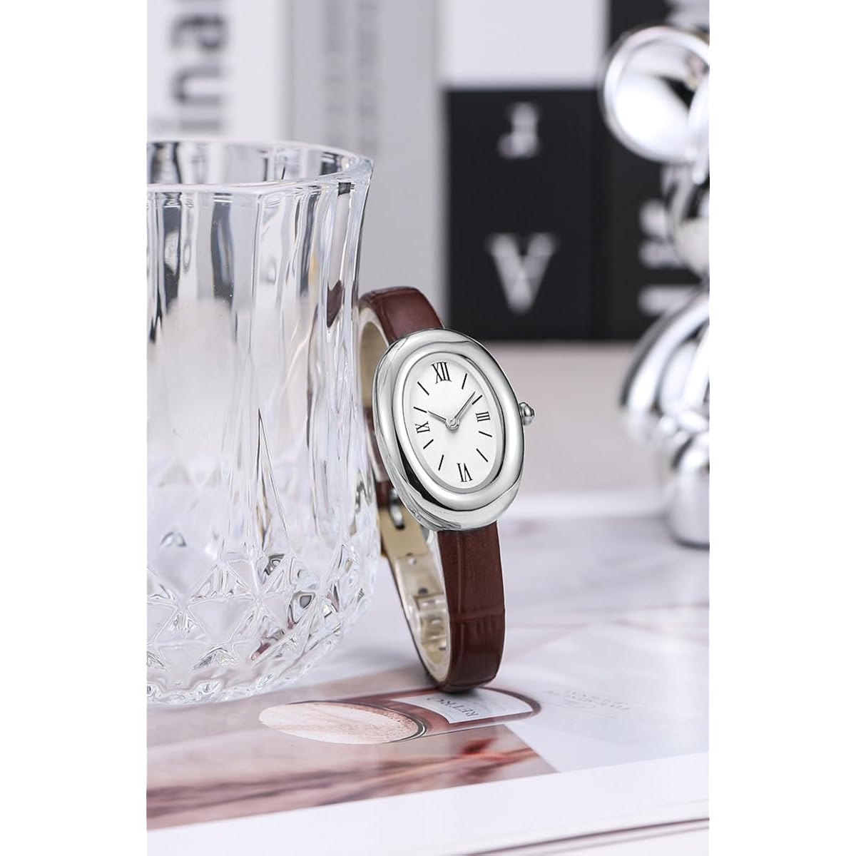 MASTOP Bracelet Watch for Women - Elegant 24mm Oval Dial Bangle Watch - Gold Jewelry Style Quartz Wristwatch - Dainty Vintage