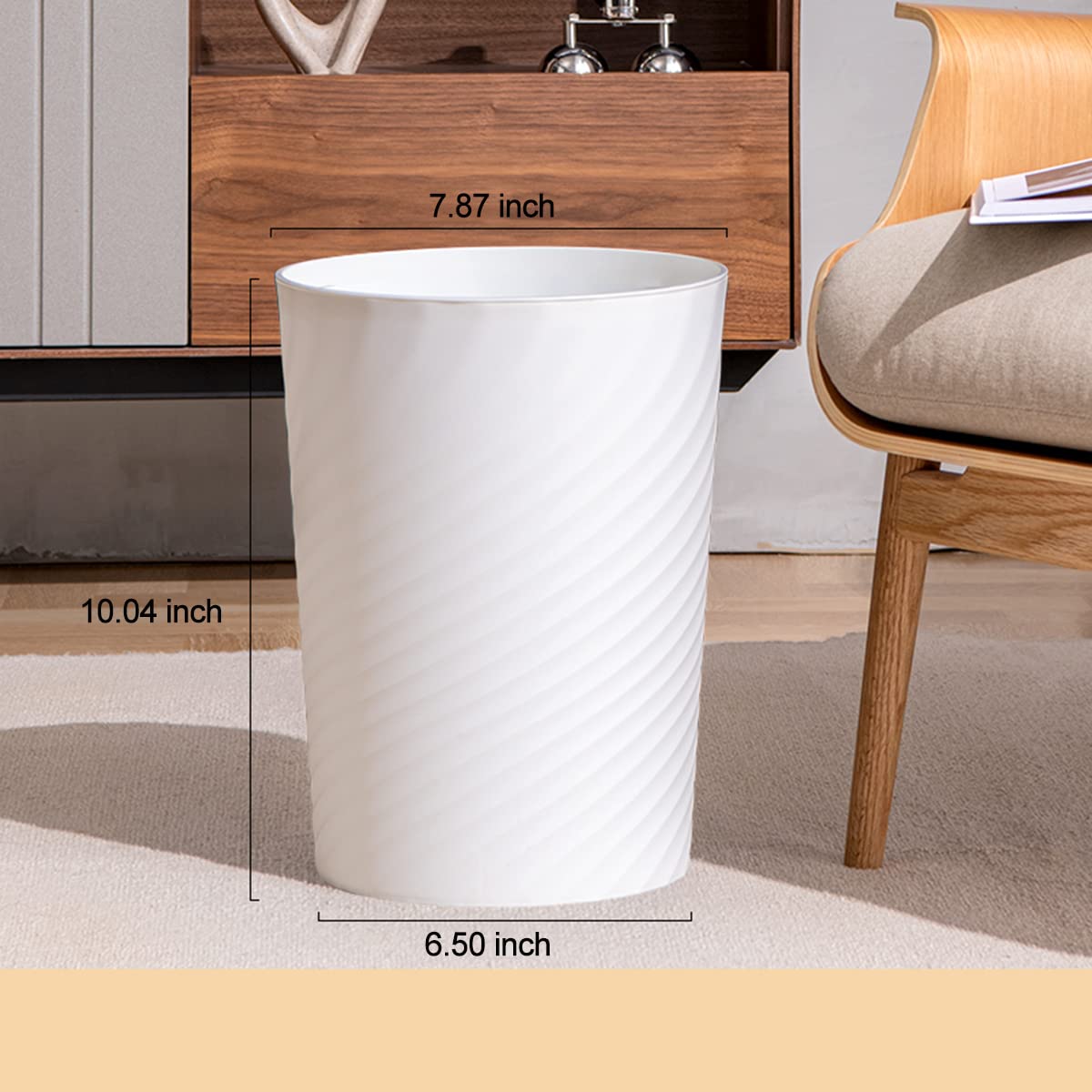 Bathroom Trash Can 1.8 Gallon Small Waste Basket Garbage Can For Dorm Kitchen Toilet Office Bedroom, 2 Pack White