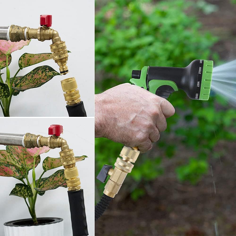 Garden Hose Quick Connect Solid Brass Quick Connector Garden Hose Fitting Water Hose Connectors 3/4 Inch Ght (3 Sets)