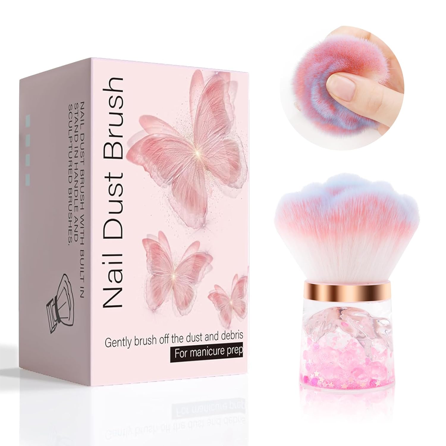ANGNYA Nail Dust Brush, Rose Nail Art Dust Powder Remover Brush with Acrylic Handle Flower Design, Fluffy Dust Brush for Nails Soft Nail Duster Brush (Rose)