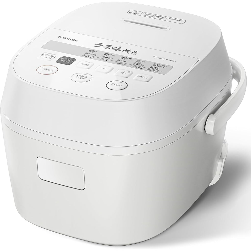 Toshiba Origintaste Rice Cooker 5.5-Cup Uncooked, Fuzzy Logic, 15-In-1 Functions, Digital Display, Delay Timer, Keep Warm, Nonstick Inner Pot, White