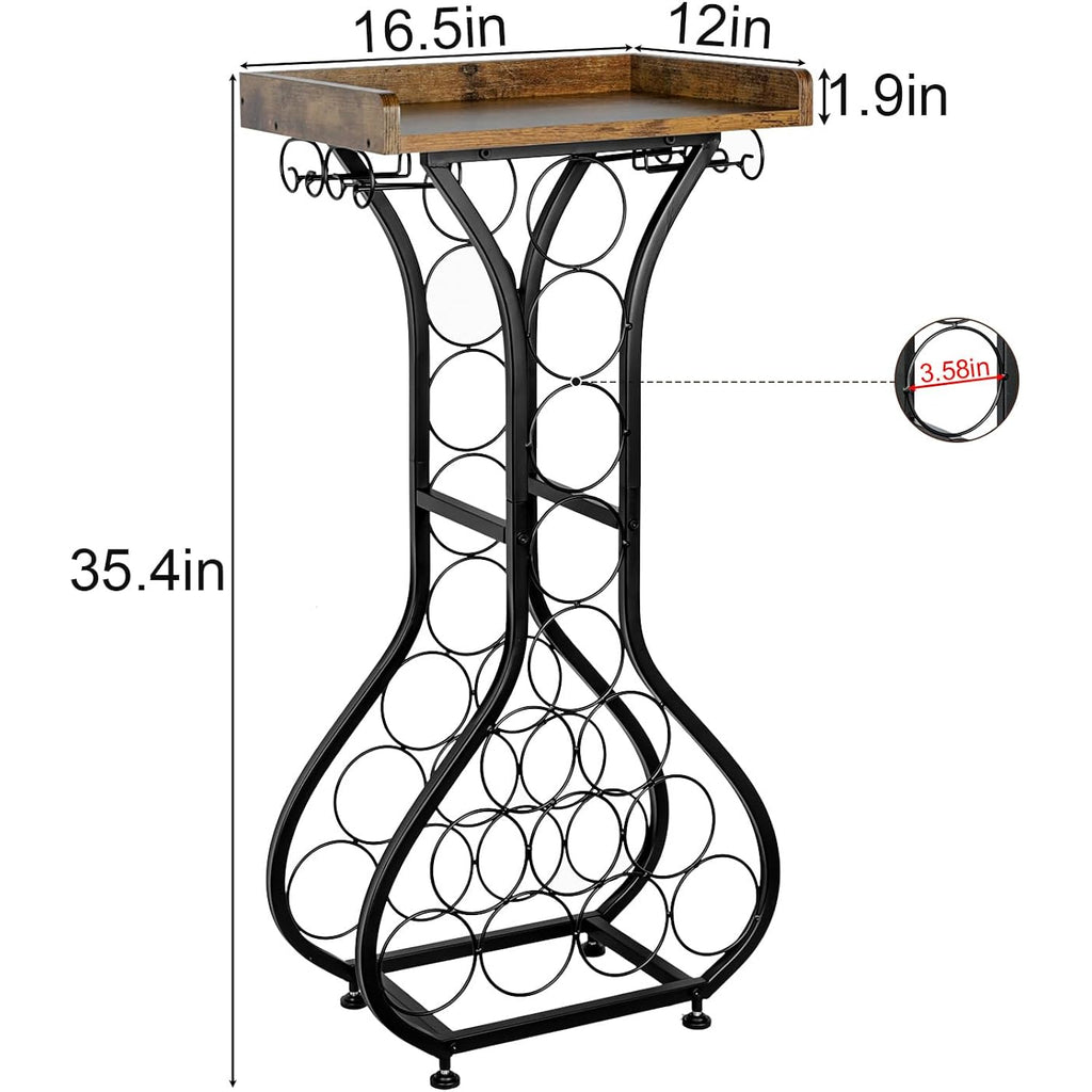 X-Cosrack Wine Rack Freestanding Floor, Mini Bar Table Wine Holder Stand Liquor Cabinet With Glass Holder Wood Tabletop 14 Bottles Floor Wine Storage For Home Bar Kitchen Living Room