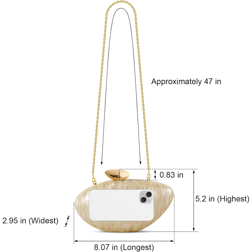 Acrylic Shell Clutch Purse For Women, Marble Evening Bag With Magnetic Closure For Wedding Party