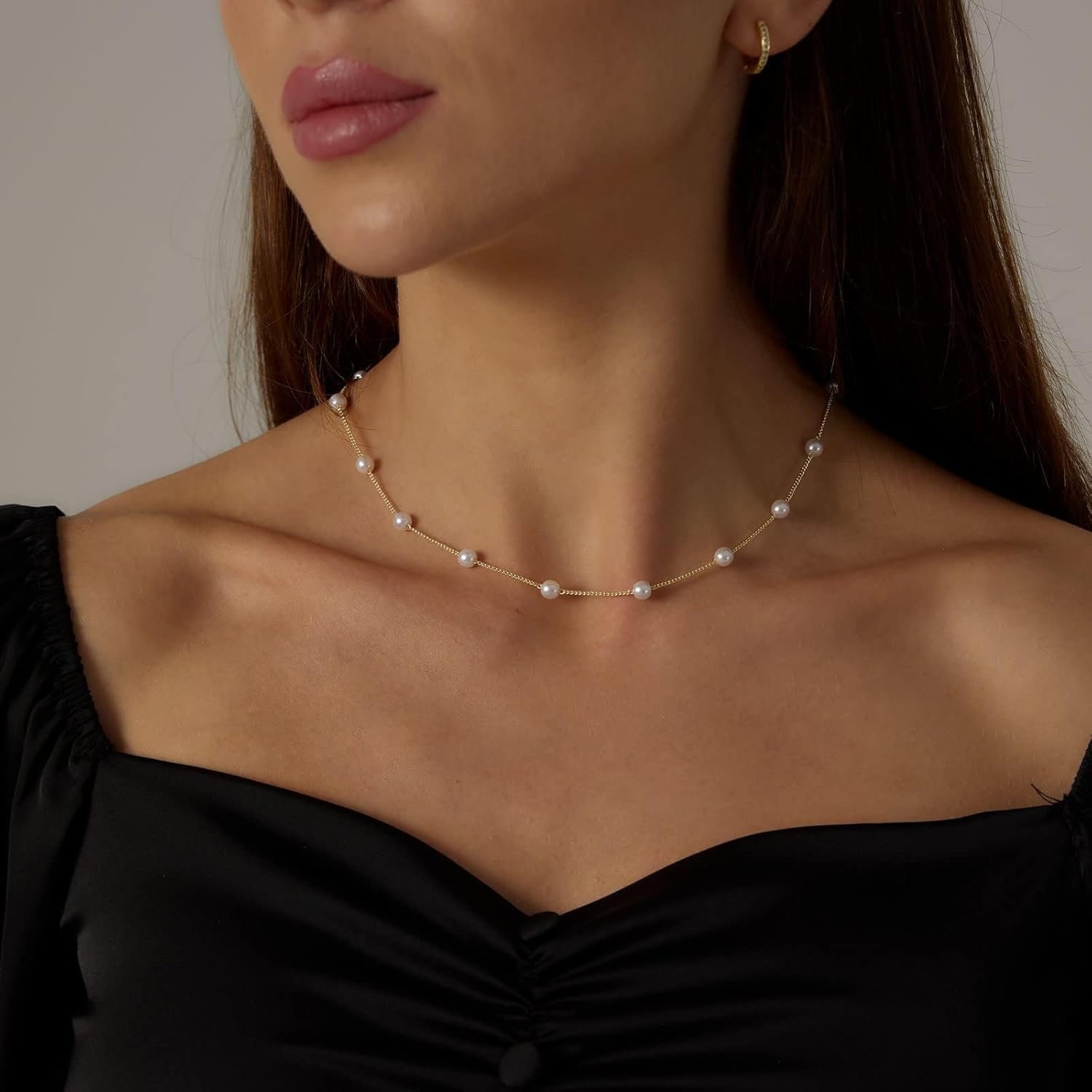 Dainty Pearl Pendant Necklaces for Women 14K Gold Plated Handmade Layered Pearl Chain Necklace Delicate Layered Pearl Necklace Everyday Jewelry Gift