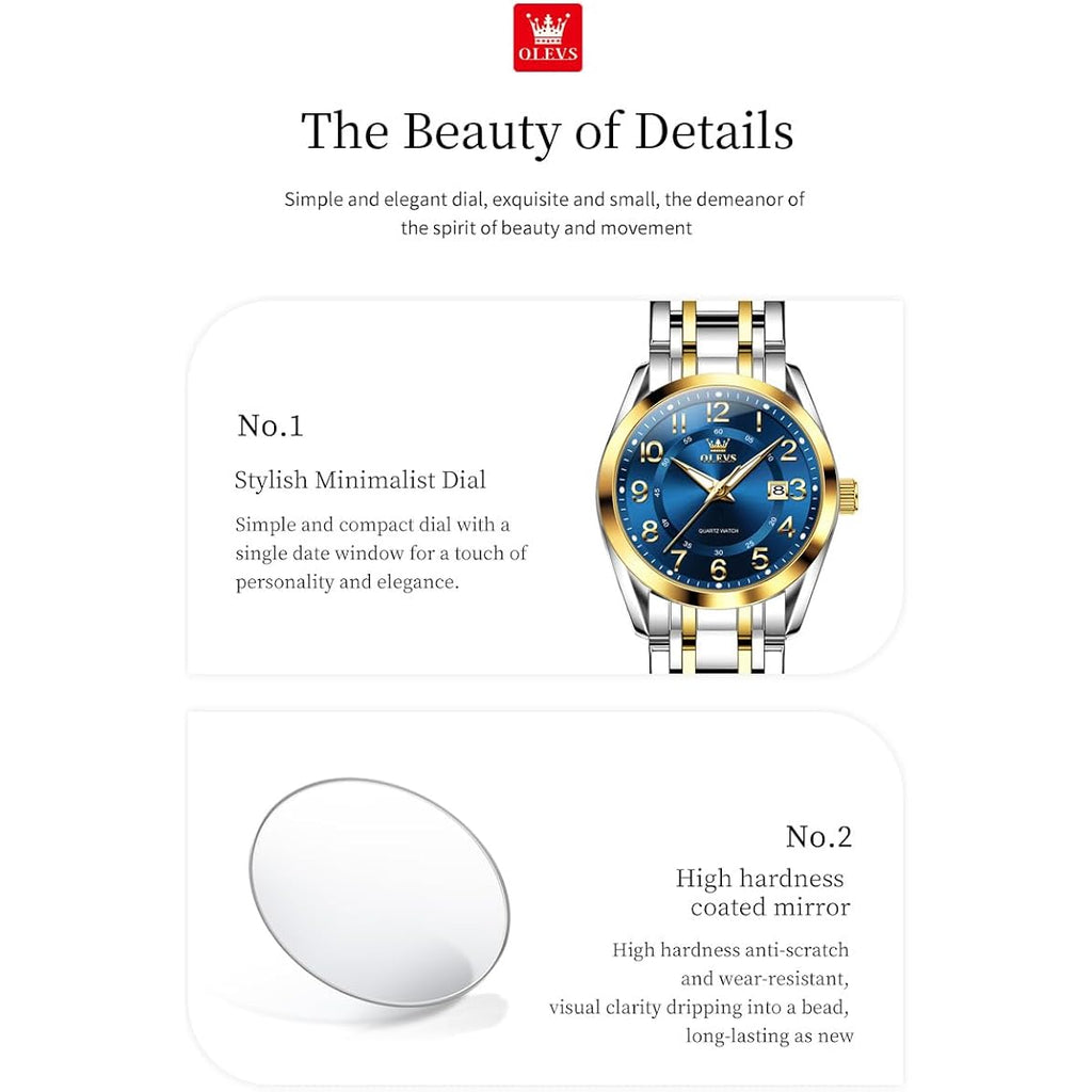 OLEVS Womens Watches Classic Dress Quartz Female Wristwatch Ladies Stainless Steel Waterproof Luminous Date Easy Read Watch for Lady