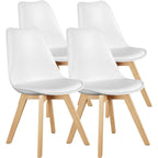 Olixis Dining Chairs Set Of 4, Mid Century Modern Accent Chairs With Curved Backrest And Wood Legs, Pu Leather Upholstered Kitchen Side Chair For Living Room, Bedroom, Outdoor Patio, White