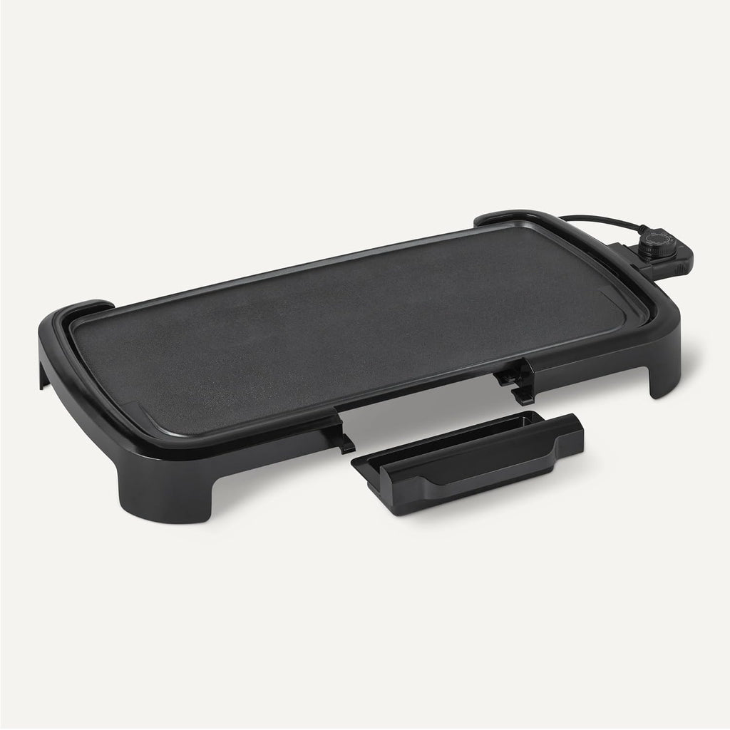 Amazon Basics Electric Griddle With Nonstick Ceramic Coating, Adjustable Temperature, Detachable Dishwasher Safe Plate, Drip Tray, 10 X 20 Inches, Black