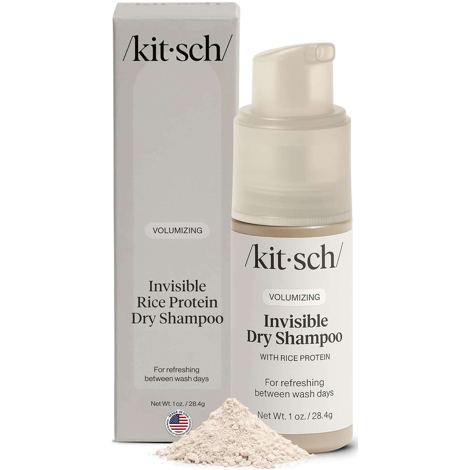 Kitsch Volumizing Rice Protein Dry Shampoo Powder - Dry Shampoo For Women & Men, No White Cast, Absorbs Oil, Non-Greasy, Light-To-Medium Hair Colors, Travel Size - Invisible 1Oz