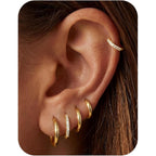 Tungary Small Gold Hoop Earrings for Women, Hypoallergenic Huggie Earrings for Sensitive Ears, Non Tarnish 14K Gold Plated Hoops for Sleeping/Daily, Cartilage Earring Stacks Set for Multiple Piercing