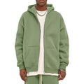 Flygo Mens Zip Up Hoodies Oversized Fleece Long Sleeve Drop Shoulder Hooded Sweatshirt Trendy Vintage Streetwear