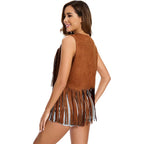Women'S Fringe Vest 60S 70S Hippie Vest Sleeveless Cowgirl Western Faux Suede Tassel Leather Jacket Hippie Party