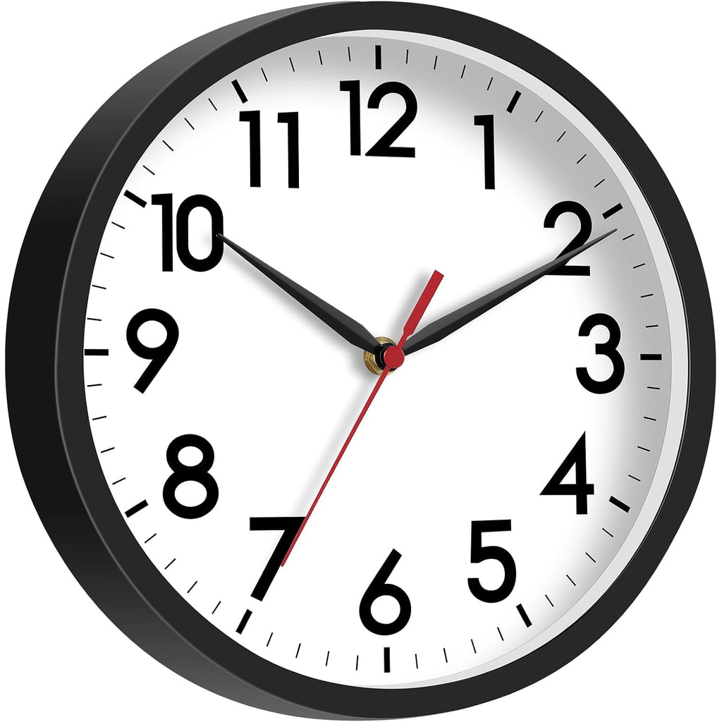 Akcisot 8 Inch Wall Clock, Battery Operated Analog Clock, Silent Non-Ticking, Ideal For Bedroom, Bathroom, Kitchen, Office And School, Black