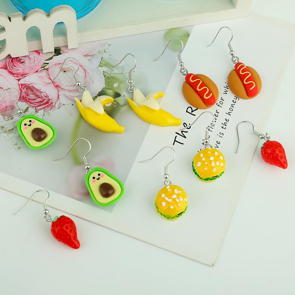 36 Pairs Weird Cute Earrings Fun Cool Mushroom Bear Flower Cat Funky Aesthetic Drop Dangle Earrings for Teen Girls Women Funny Jewelry Set