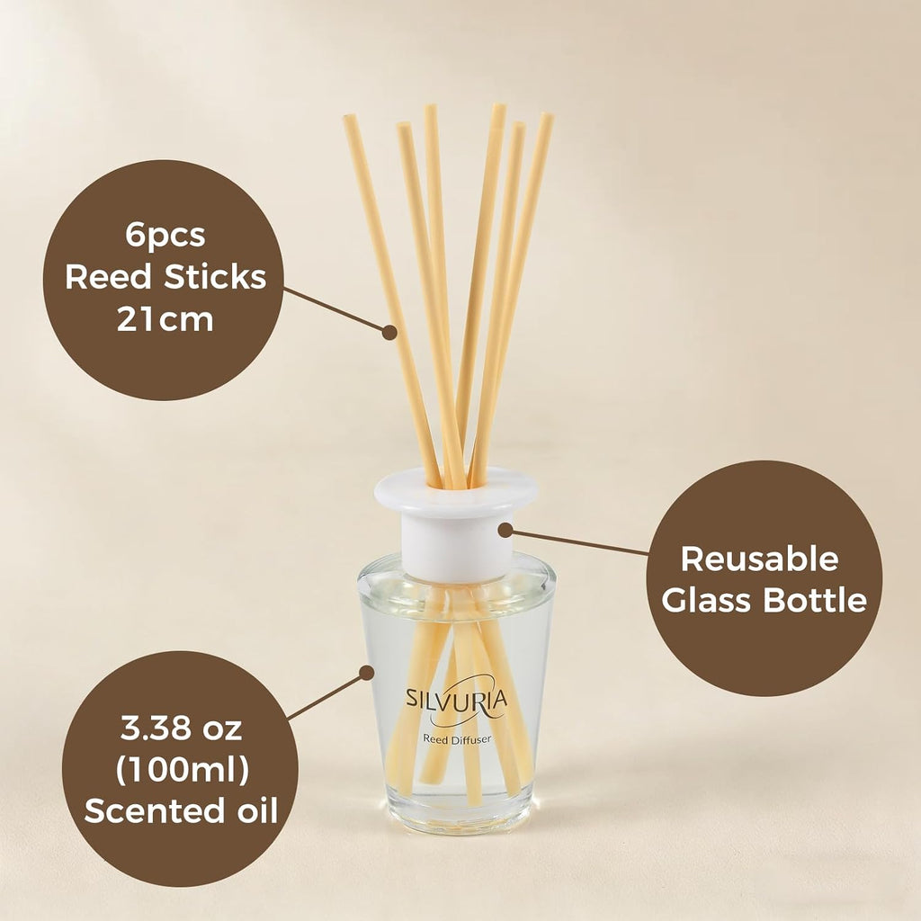 Lavender Vanilla Reed Diffuser Set,100Ml(3.38Oz) Essential Oil Diffuser With 6 Sticks,Home Fragrance For Bedroom,Living Room,Bathroom,Perfect Home Decor Gift