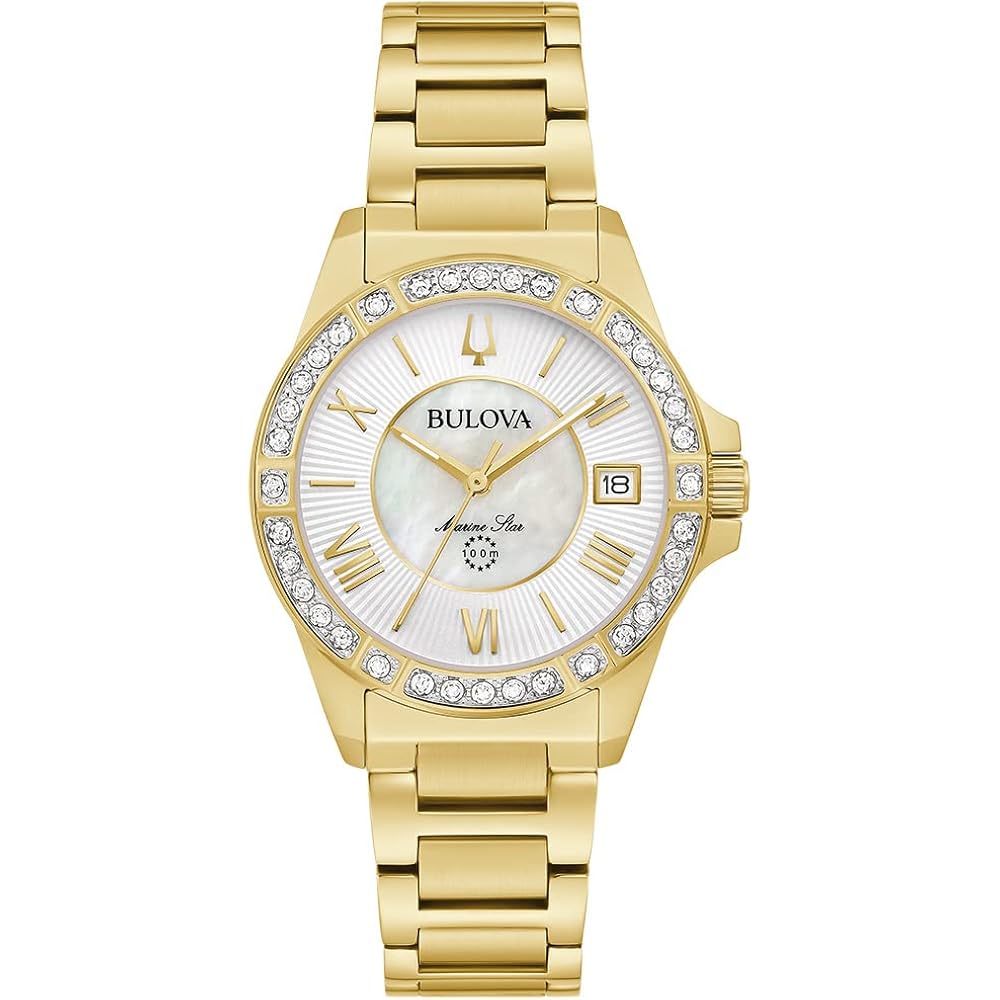 Bulova Marine Star Diamond Bezel And Gold-Tone Bracelet Watch 32Mm - 98R294
