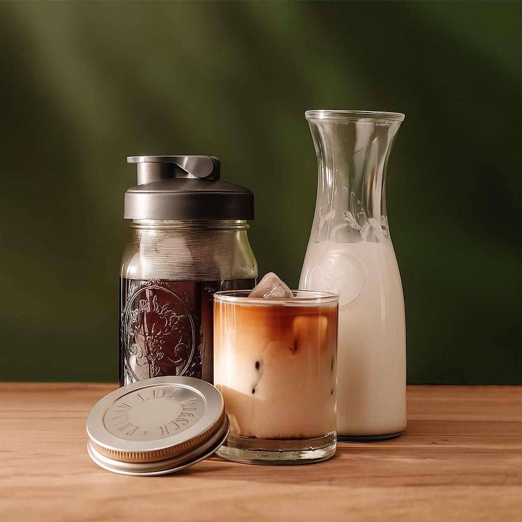 County Line Kitchen 64 oz Glass Cold Brew Coffee Maker with Leak-Proof Lid, Wide Mouth Mason Jar - Iced Coffee and Tea Pitcher - Gray