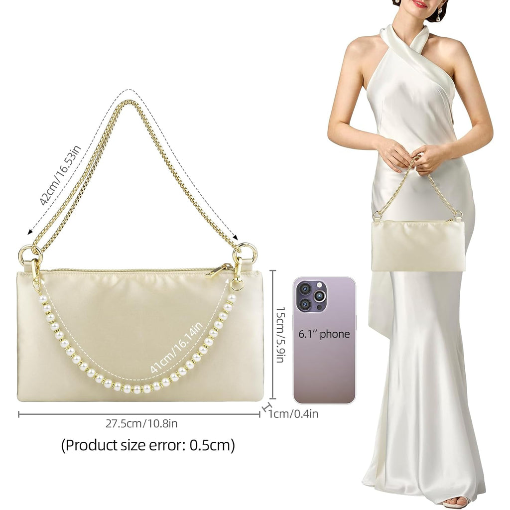 MGBPEI Women Satin Evening Handbag Wedding Prom Clutch Purse Formal Cocktail Party Clutches Shoulder Bag with 2 Bag Chains