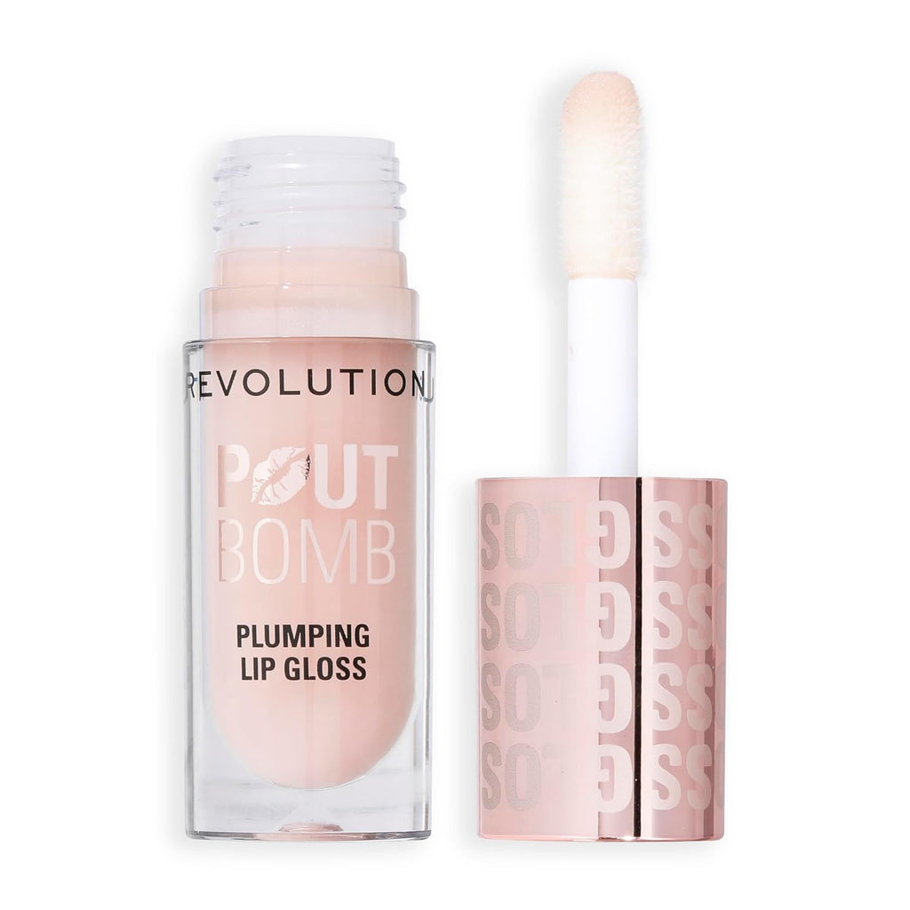 Revolution, Pout Bomb Plumping Lip Gloss, Buildable, High Shine for Hydrating, Plumping Finish, Buildable Color, Vegan & Cruelty-Free, Sheer Milky Nude, 0.15 fl oz