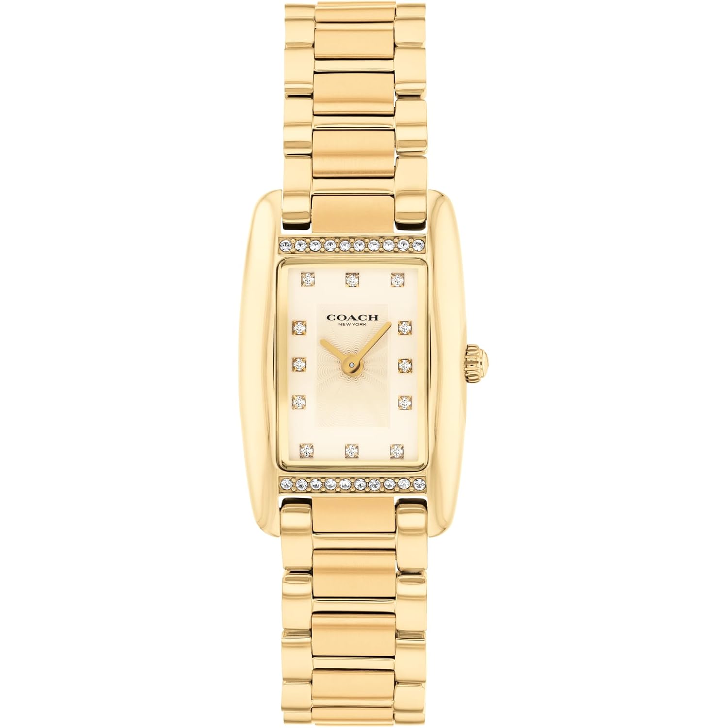 Coach Women'S Reese 2H Quartz Watch, Petite Rectangle Case, Stainless Steel Link Bracelet With Crystal Accents, Timeless Minimalism For Every Day - Gift For Her