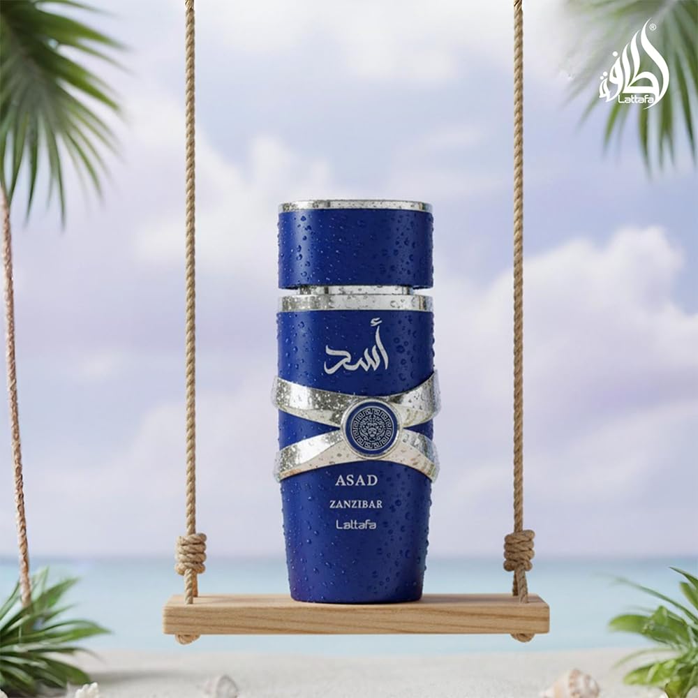 Lattafa Asad Zanzibar - Fresh, Spicy, Vanilla, Coconut - Eau De Parfum Long-Lasting Fragrance For Men, 3.40 Ounce / 100 Ml