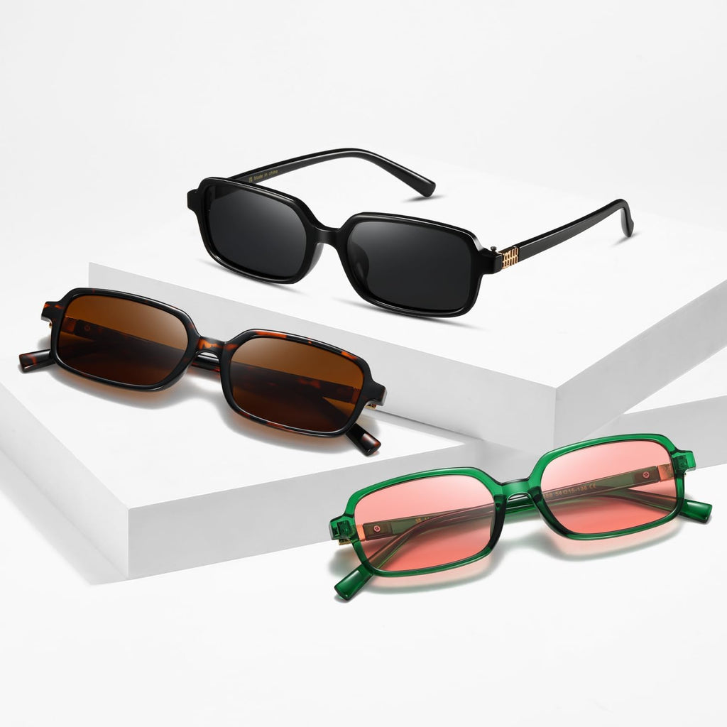 Masdun Polarized Narrow Rectangle Sunglasses For Women Men Trendy Y2K Retro 90S Sun Glasses (3 Pack)