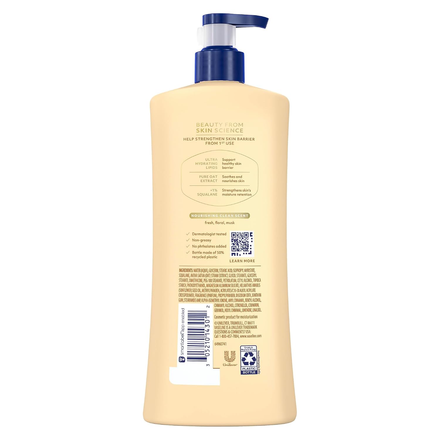 Vaseline Intensive Care Nourishing Moisture Lotion Body Lotion For Dry Skin, Made With Ultra-Hydrating Lipids + Pure Oat Extract For Nourished, Healthy-Looking Skin 32 Oz