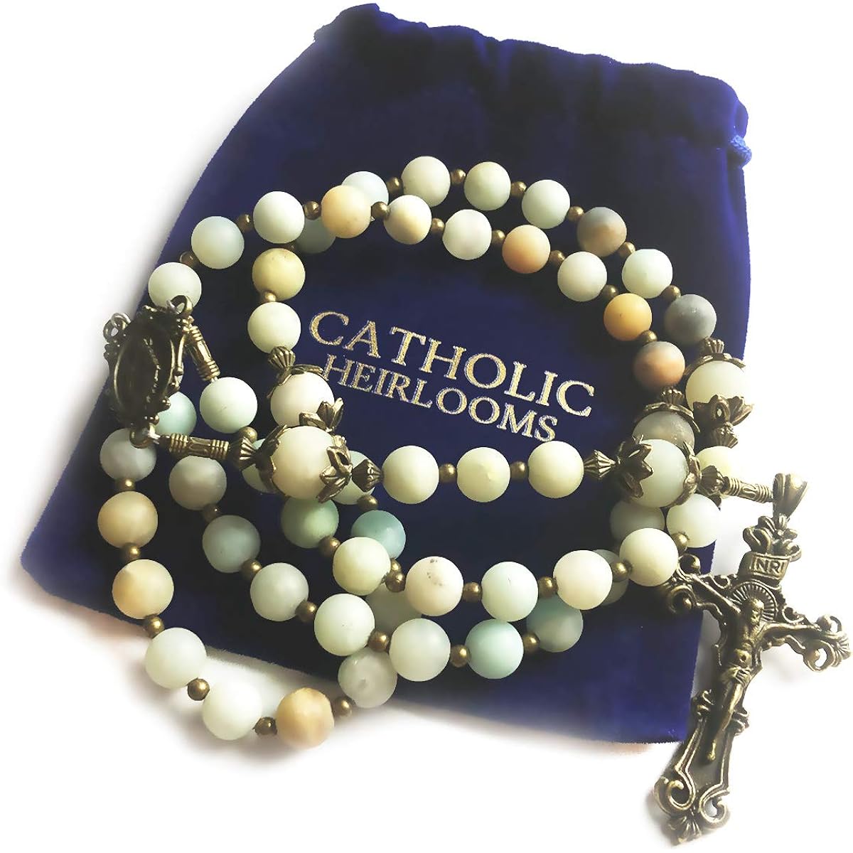 Beautiful Amazonite Stone Rosary Beads for Women With Miraculous Medal Centerpiece - Catholic Rosary - Rosarios Catolicos Para Mujer - Catholic Gifts Women
