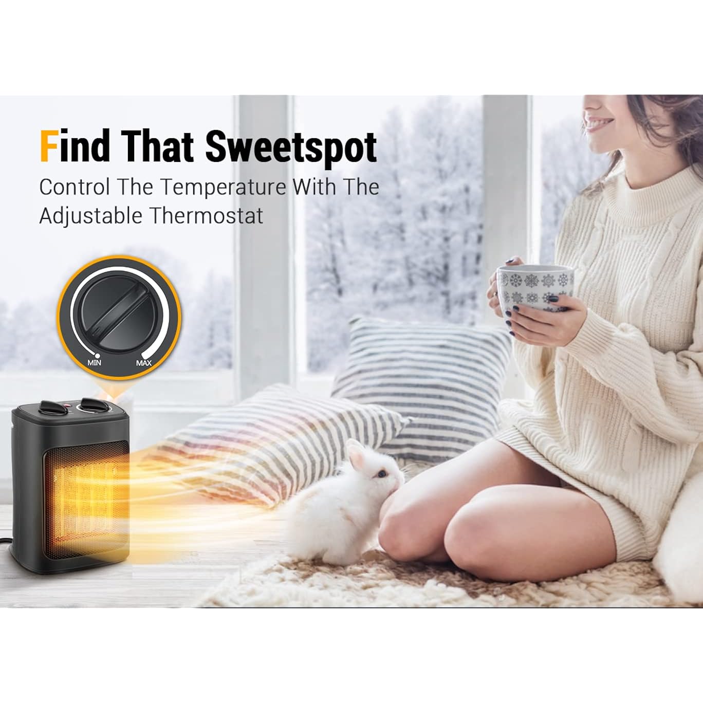 Space Heater, 1500W Electric Heaters Indoor Portable With Thermostat, Ptc Fast Heating Ceramic Room Small Heater With Heating And Fan Modes For Bedroom, Office And Indoor Use