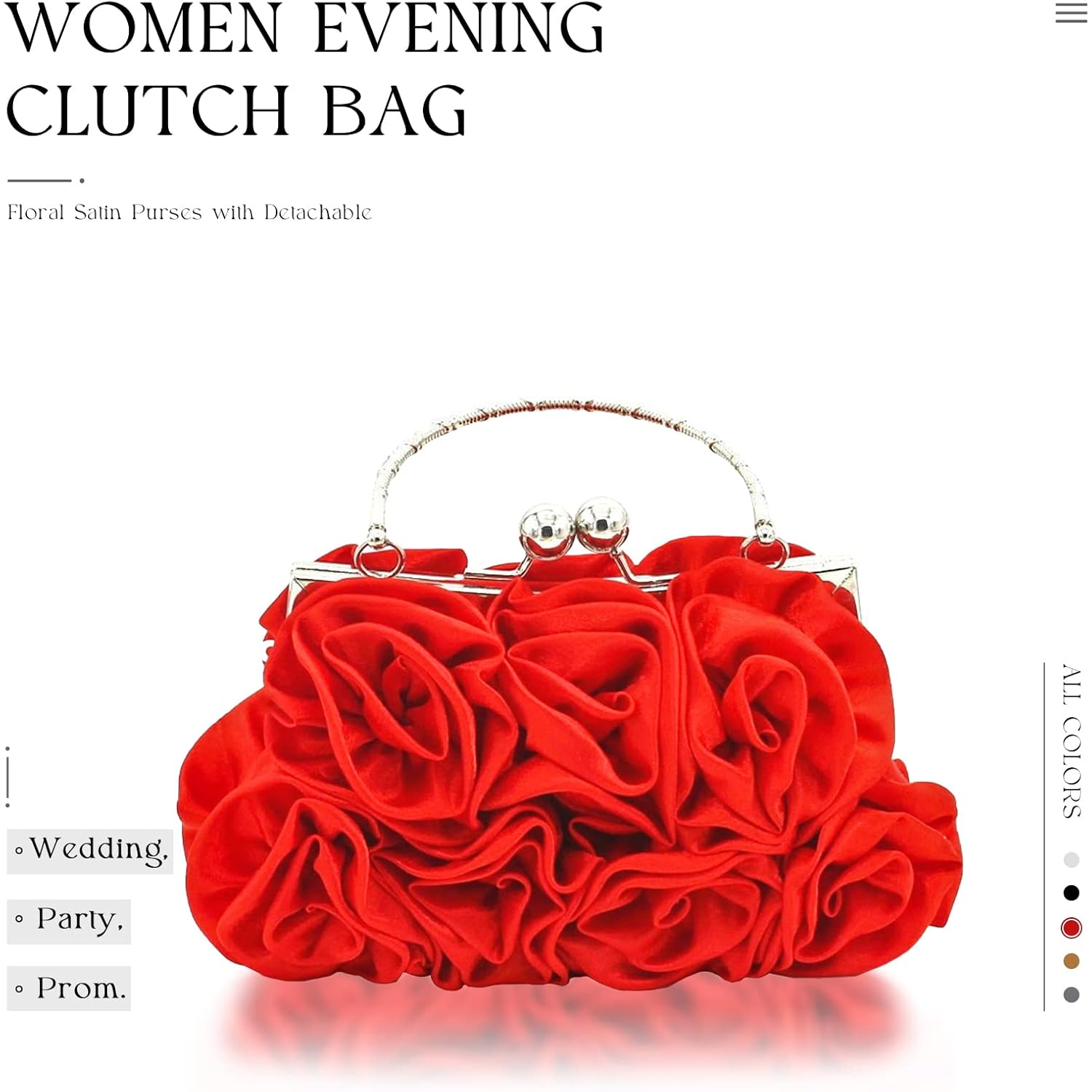 JAMBHALA Women Evening Clutch Bag Floral Satin Small Purses with Detachable Strap for Wedding, Party, Prom