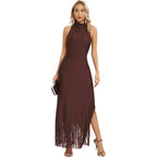 Aigeman Women Vintage Flapper Dresses 1920S Great Gatsby Halter Fringed Maxi Dress Tassels High Split Formal Dress 19
