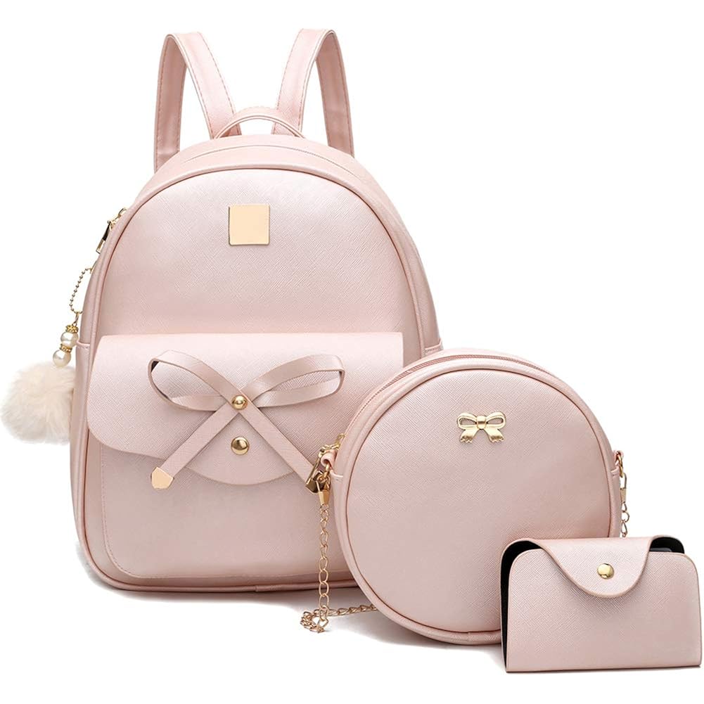 I IHAYNER Girls Bowknot 3-Pieces Fahsion Leather Backpack Backpack Purse for Women Rucksack for Ladies Shoulder Bag