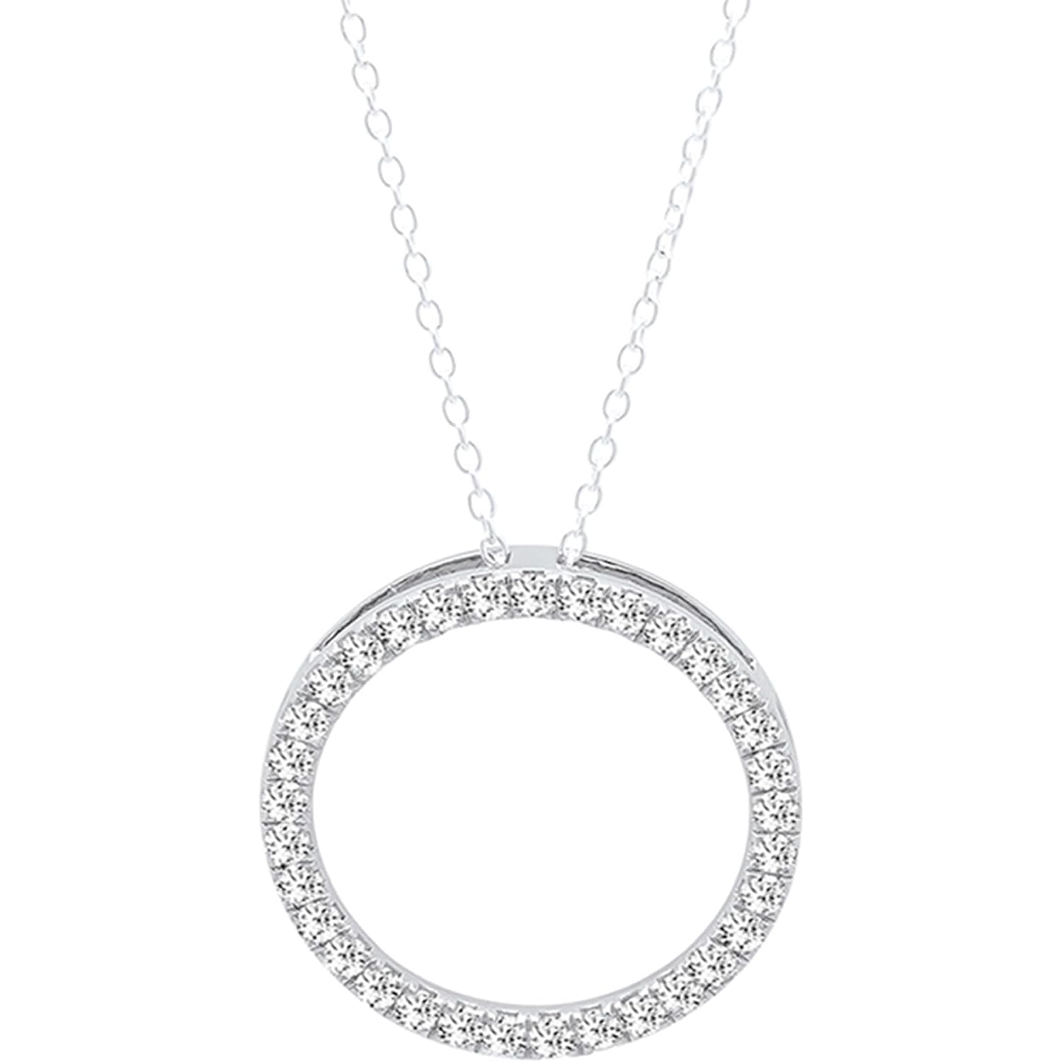 Dazzlingrock Collection Round White Natural Diamond Women Circle Pendant With Gold Chain, 10K Real Solid Gold