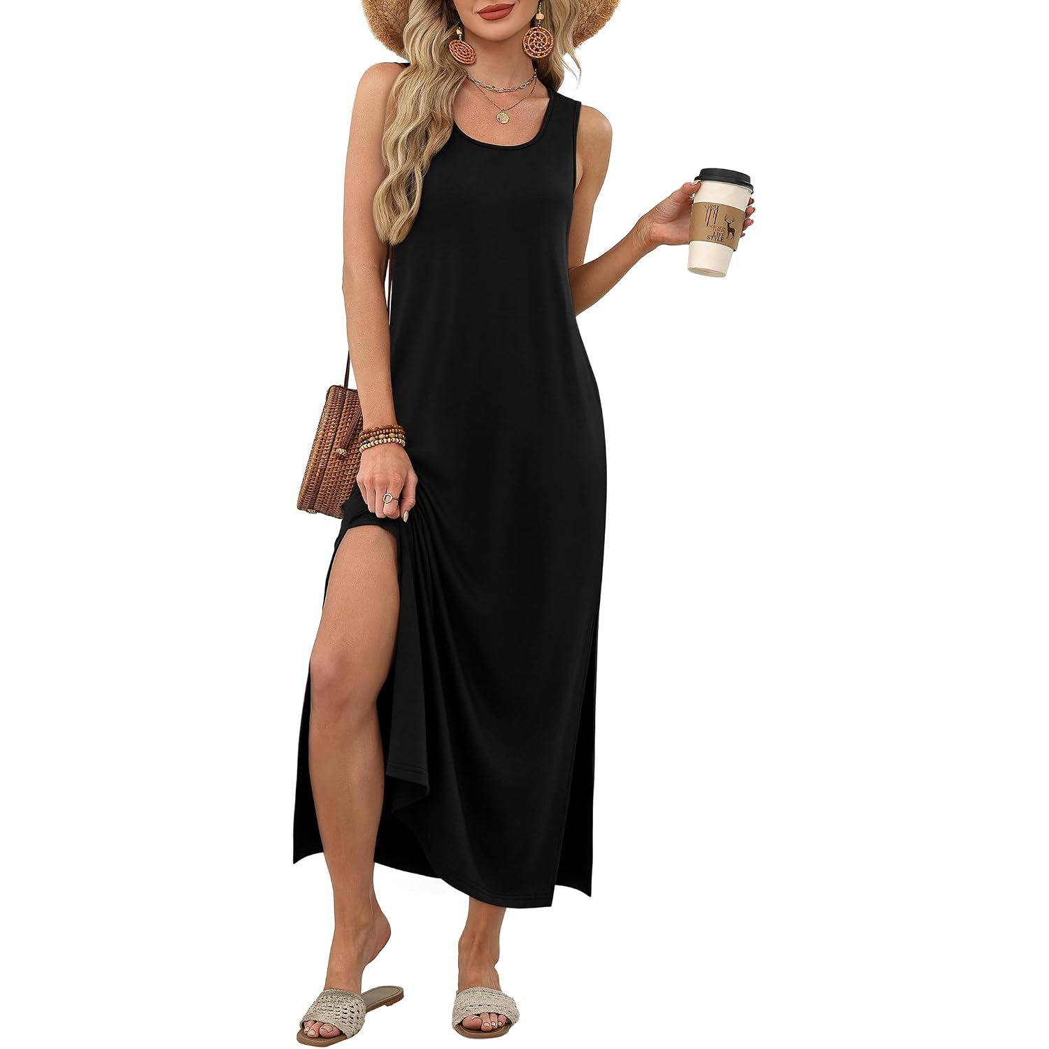 Wiholl Maxi Dress Summer Dresses 2026 Beach Vacation Clothes Sleeveless Sundresses With Pockets Boho S-3Xl