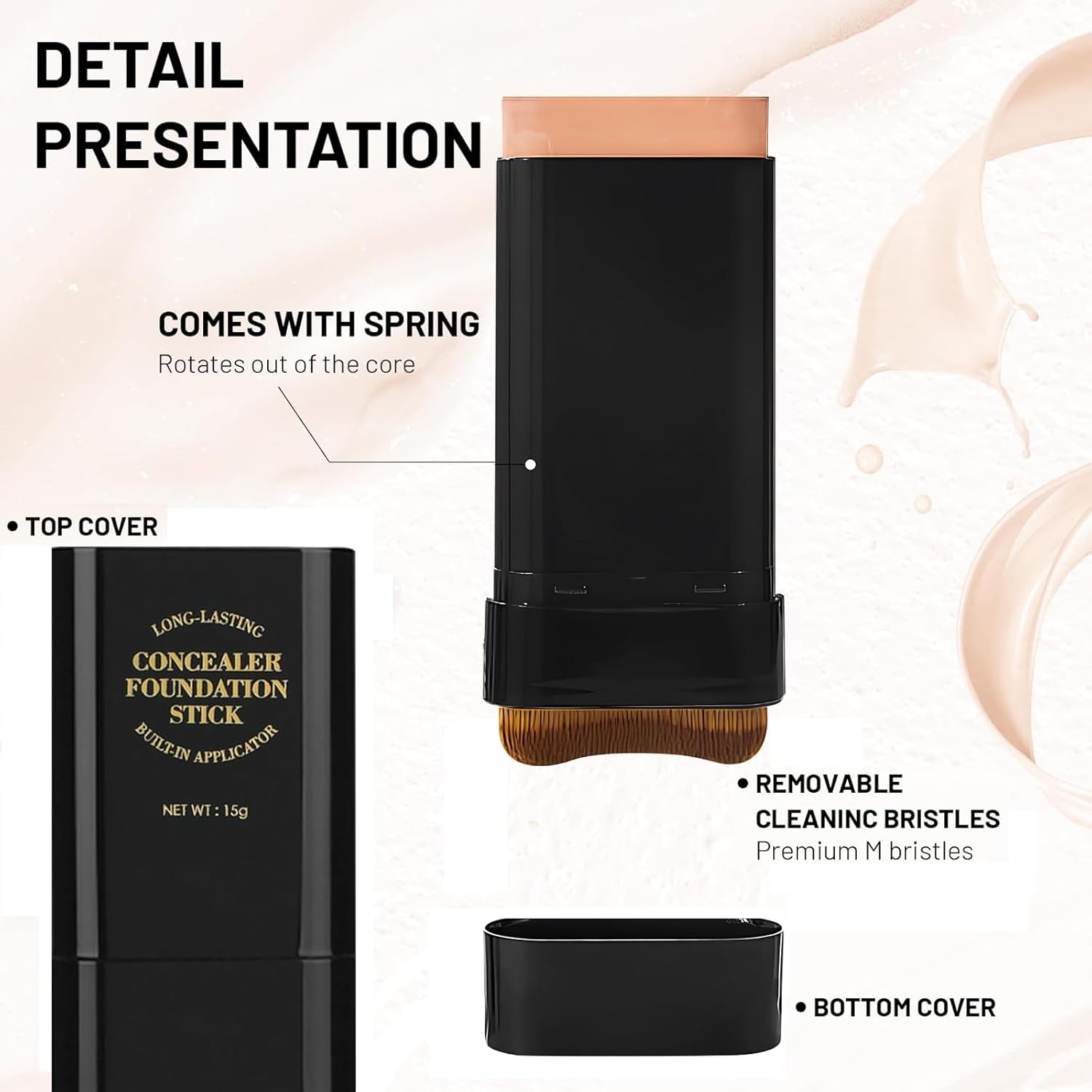 Foundation Stick,2 in 1 Dual-Ended Long-Lasting & Waterproof Concealer Korean Foundation Contour Sticks,Contouring Foundation with Brush,Full Coverage Matte Finish for Face Makeup(02NATURAL)
