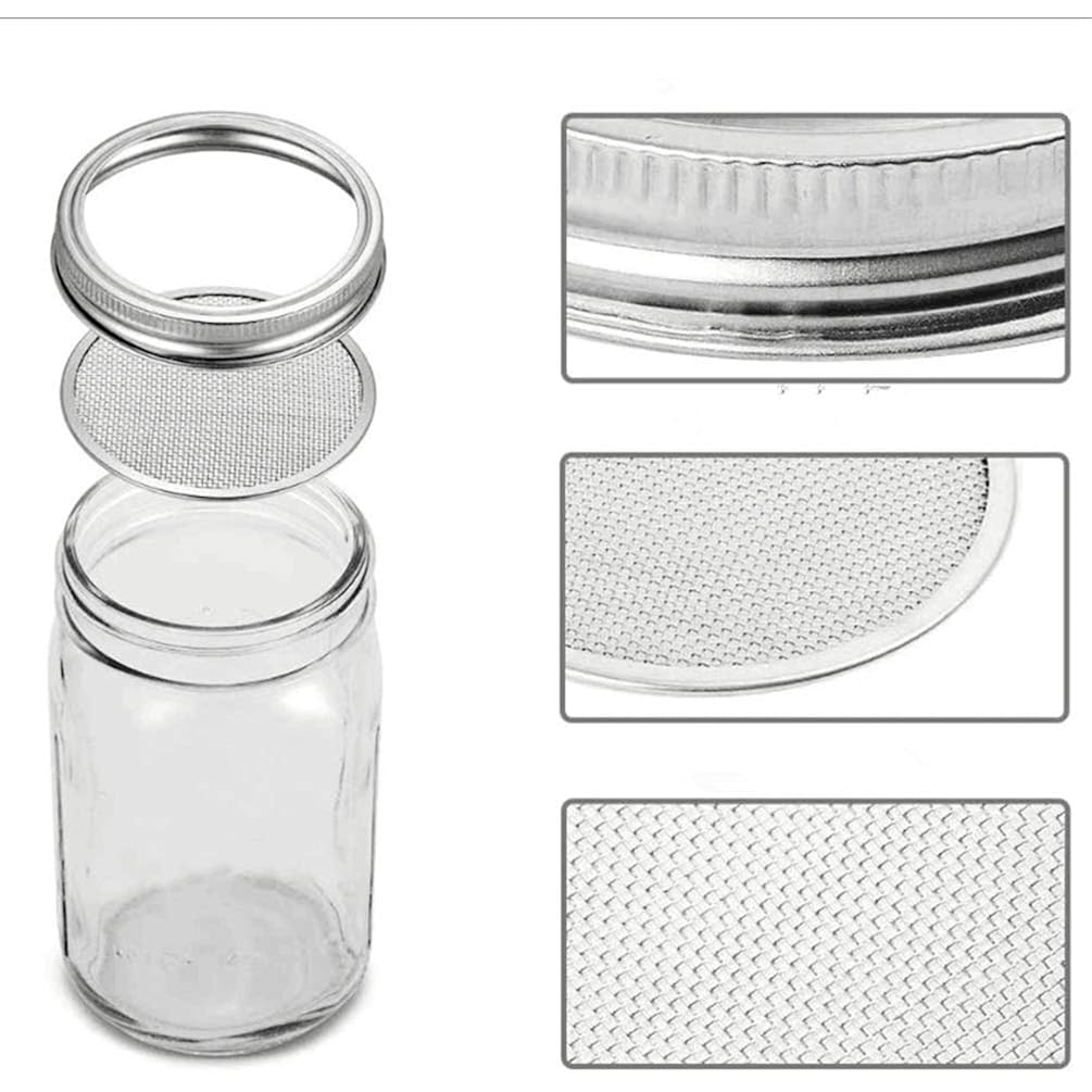Sprouting Jar Lid (32oz Glass Jars) with 4 Pack Stainless Steel Sprouting Stands for Wide and Wide Mouth Mason Jar for Growing Organic Sprouts, Stainless Steel, 4 Pack