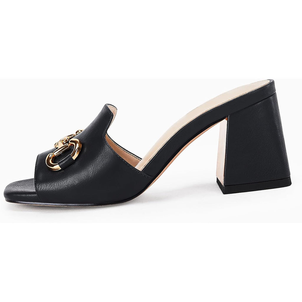 Gihubafuil Women'S Sandals Peep Toe Slides Chunky Heel Mules Single Band Comfort Slip-On Shoes With Metal Chain For Spring Summer