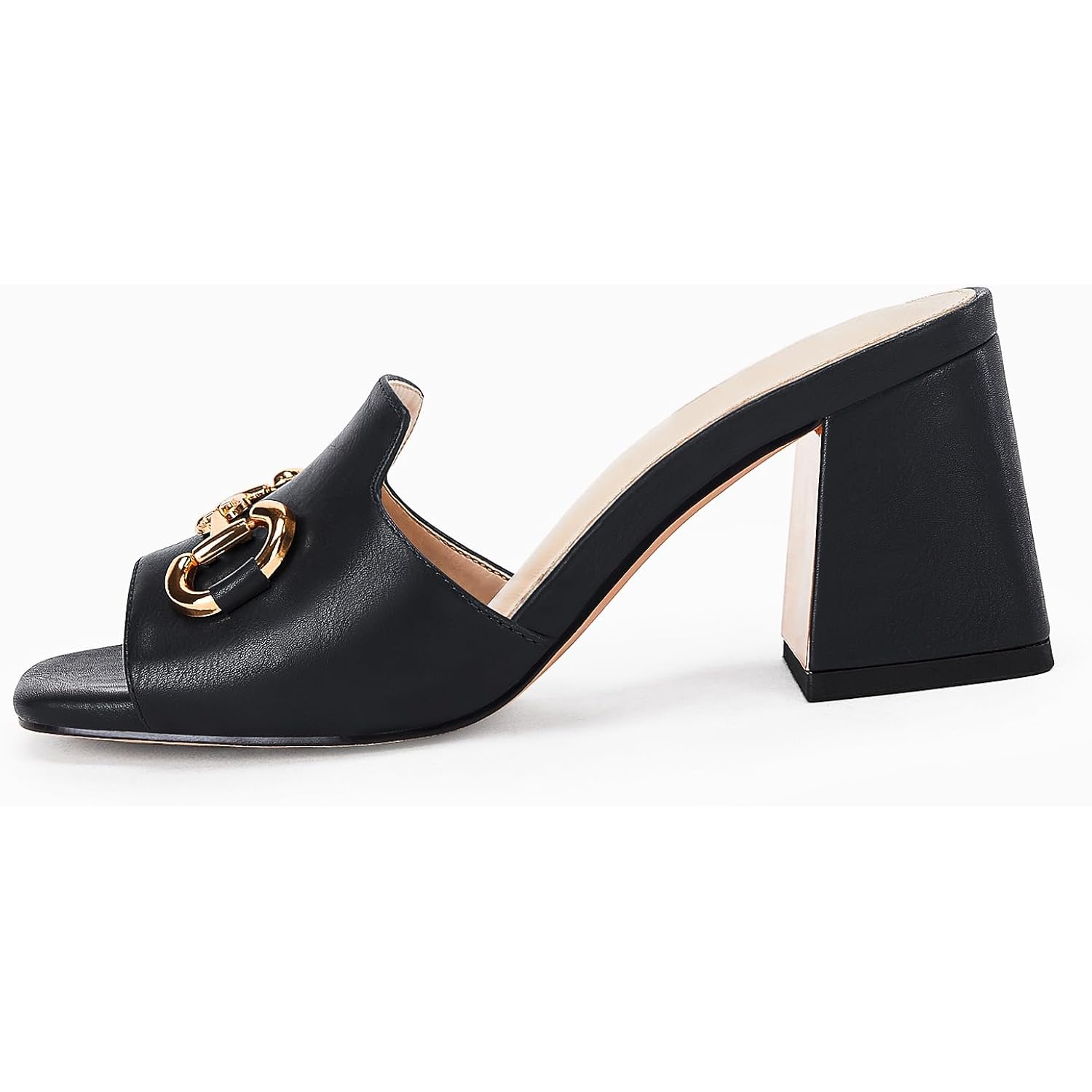 Gihubafuil Women'S Sandals Peep Toe Slides Chunky Heel Mules Single Band Comfort Slip-On Shoes With Metal Chain For Spring Summer