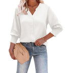 Lomon Button Down Shirts For Women 3/4 Length Sleeve Business Casual Blouses 2026 Summer Tops