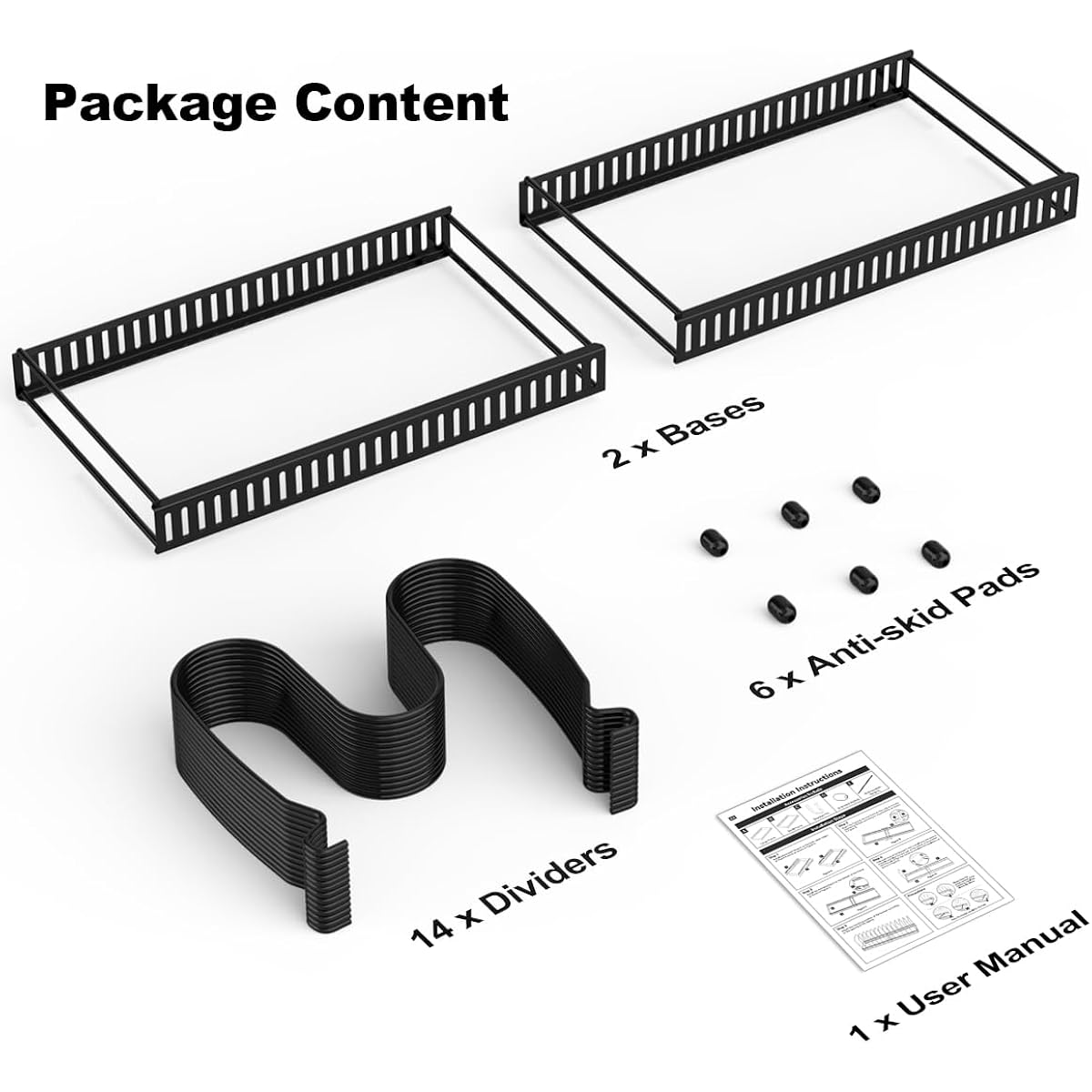 Housolution Pot And Pan Organizer Rack For Cabinet, Expandable Pot Lid Organizer Holder With 14 Adjustable Dividers, Fully Expanded Size 22.83" W X 7.09" D X 7.09" H, Black