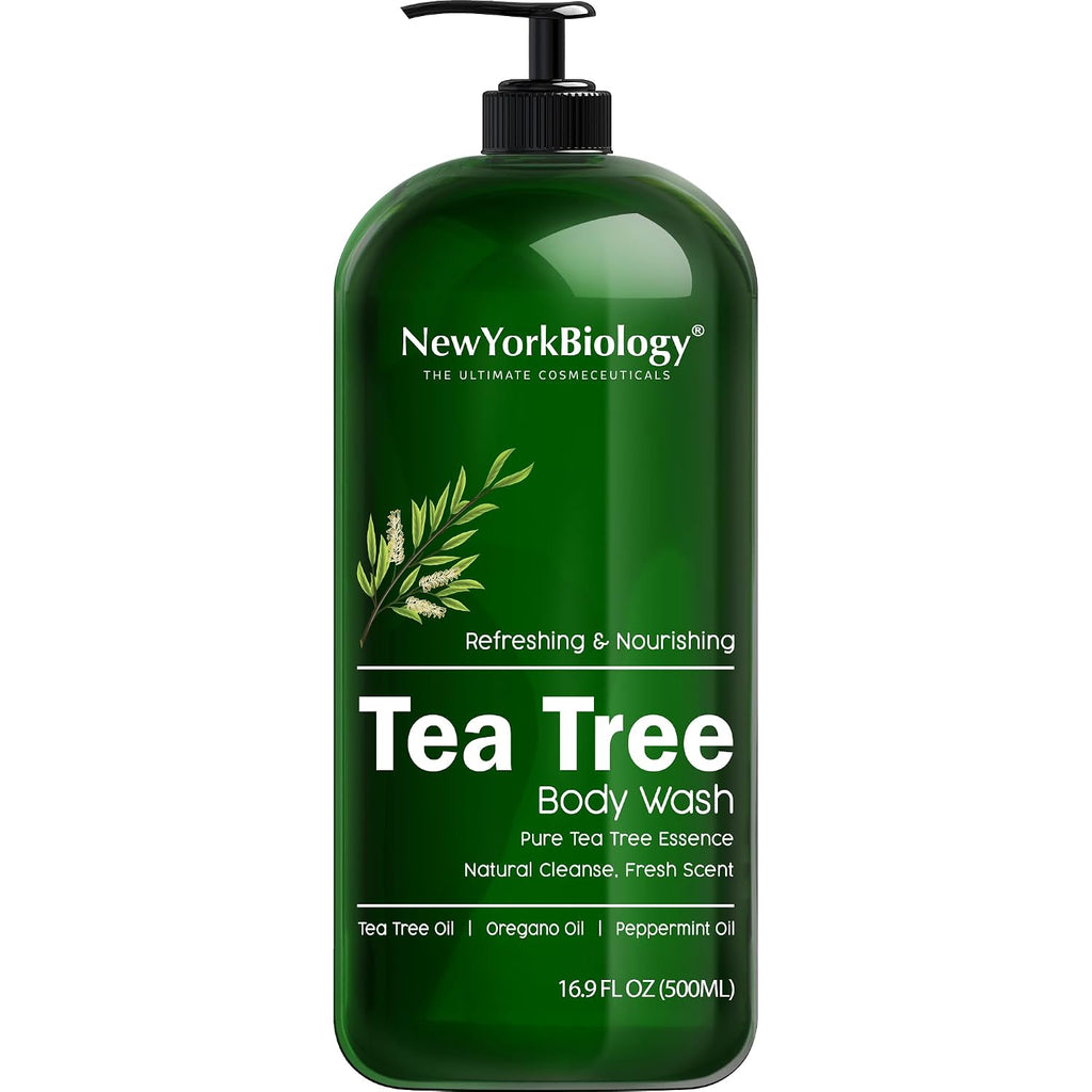 New York Biology Tea Tree Body Wash For Men And Women - Moisturizing Body Wash Helps Soothe The Skin - Refreshing And Hydrating Cleanser For Body And Feet - 16.9 Fl Oz