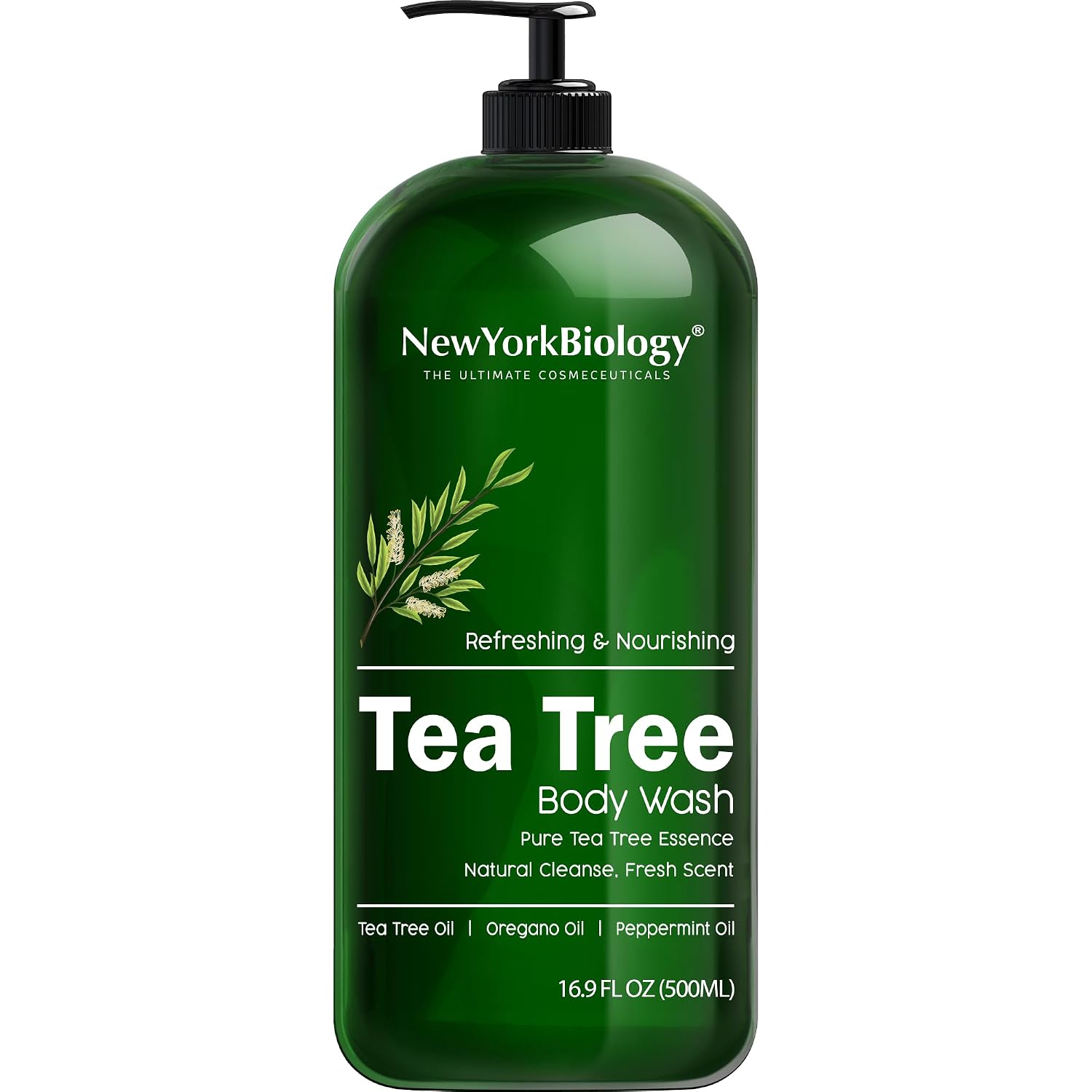 New York Biology Tea Tree Body Wash For Men And Women - Moisturizing Body Wash Helps Soothe The Skin - Refreshing And Hydrating Cleanser For Body And Feet - 16.9 Fl Oz
